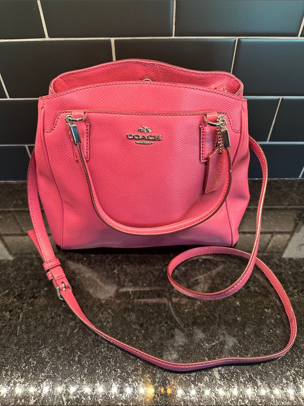 Coach Pink Pebbled Leather Tote with Crossbody Strap
